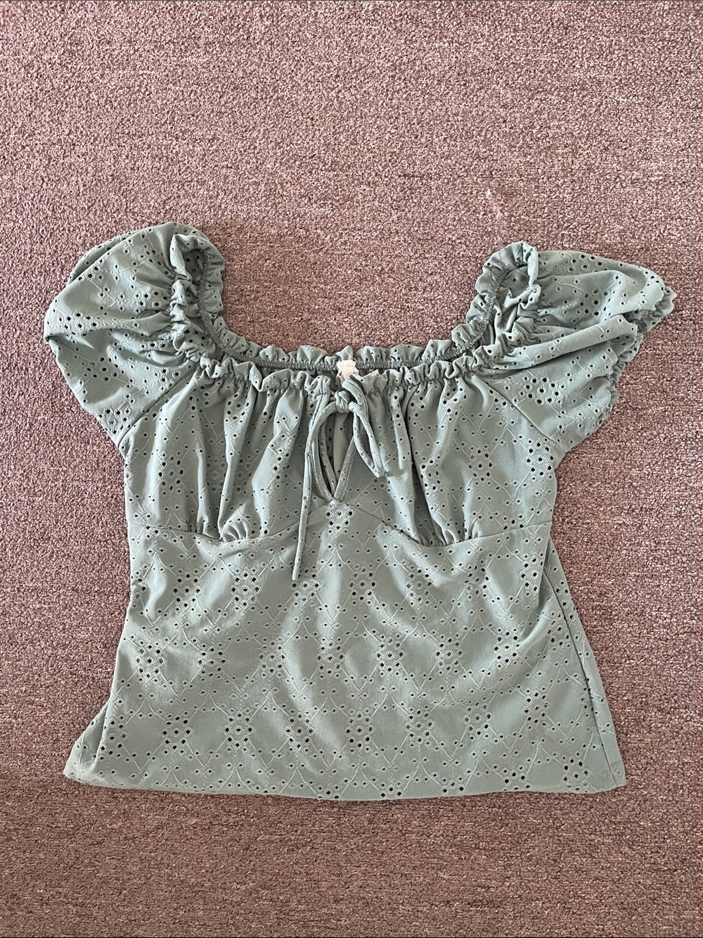 Women’s Eyelet Off-Shoulder Top in Sage Green